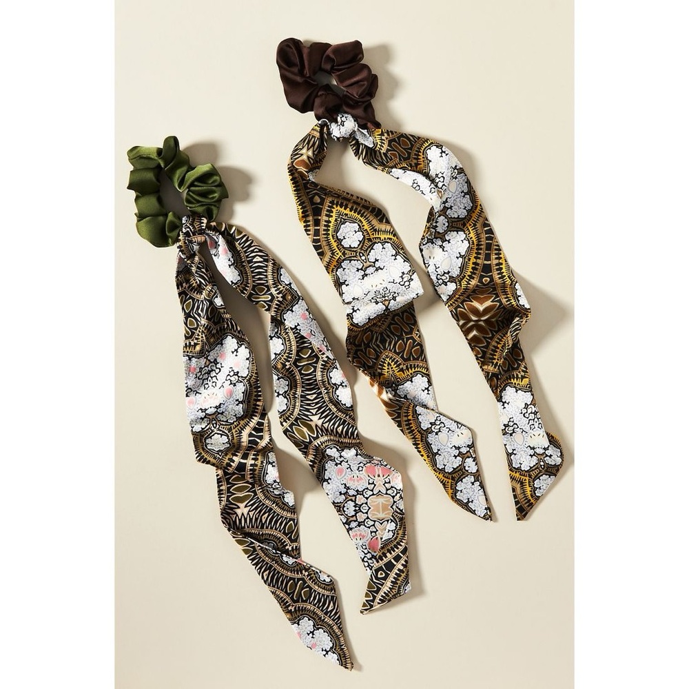 Anthropologie | Tile Print Hair Scarf Scrunchies, Set of 2